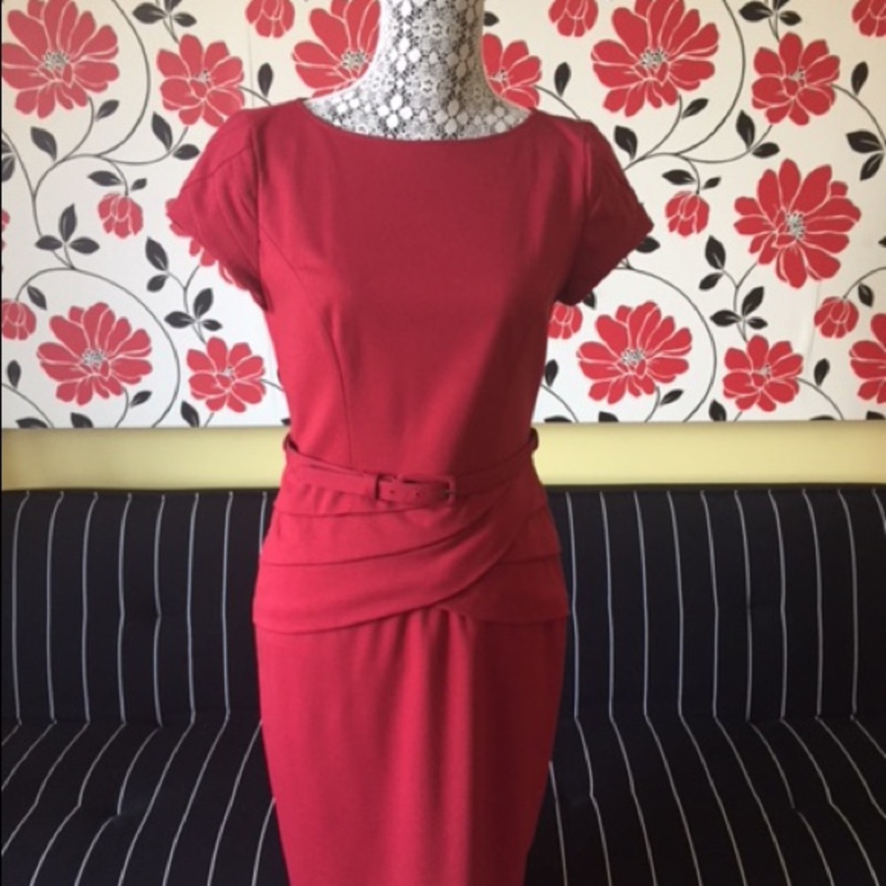 Evan Picone burgundy peplum dress, size 6